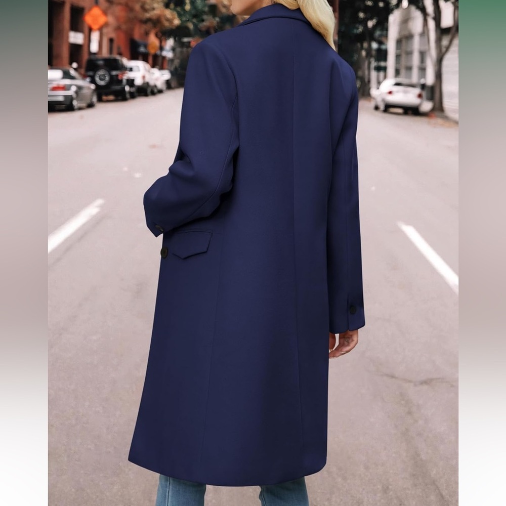 Women's Blue Long Coat - Picture 3 of 10